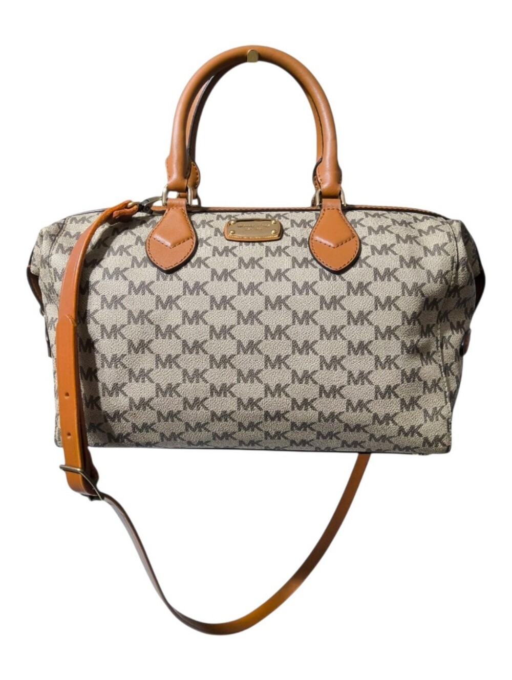 Michael Kors Grayson Monogram Canvas Satchel -  Leather Trim and Crossbody Strap